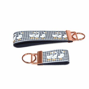 vintage duck on navy gingham keychain rose hardware in wristlet and mini size