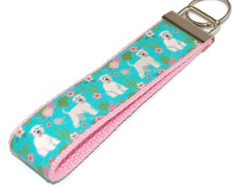 Irish Wheaten Terrier Dog Keychain  - Fabric Key Fob Wristlet