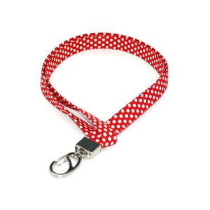 Red Polka Dot Lanyard - Fabric Keychain and ID Badge Holder - Optional Safety Break Away