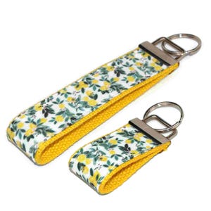 Lemon Floral Keychain - Wristlet Key Fob with Lemons -You Pick Accent Color and Size- Comes in a clear gift tube perfect for gift giving