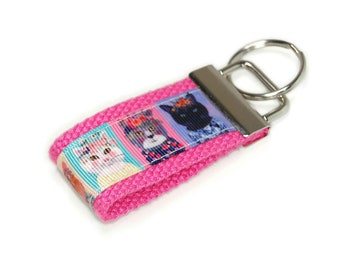 Kitty Cat Mini Keychain - Finger Size Key Fob or Bag Tag
