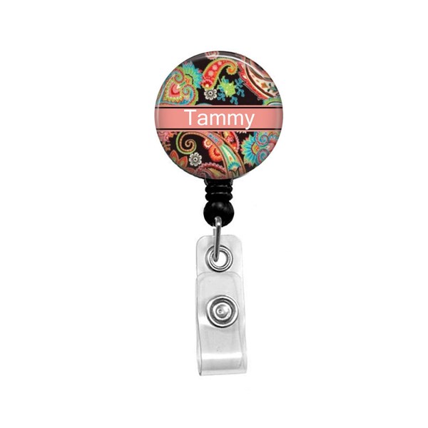 Personalized Colorful Paisley Name Retractable Badge Reel Holder ID Clip You Pick The Name