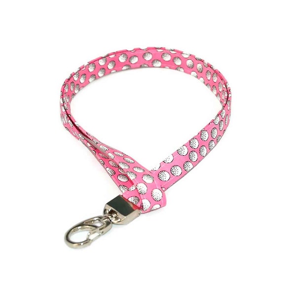 Golf Lanyard  -  Preppy Pink Fabric ID Neck Badge Holder - Name Tag - Key Ring - Ladies Golfer gift - Breakaway Option