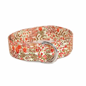 Crimson Bloom Fabric Belt with D Ring Closure in Your Choice of Length - Ladies Belt - Handmade Custom Belt - Soft Cotton Fabric
