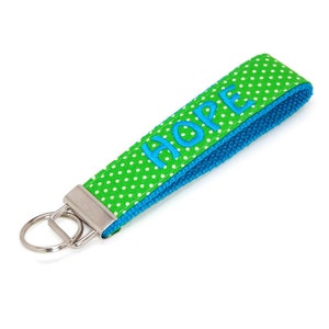 Monogram Keychain in Lime Green and Turquoise - Custom Embroidered Name Key fob Wristlet Letter or Monogram