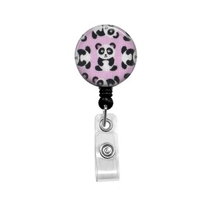 panda bear fabric mylar covered badge reel