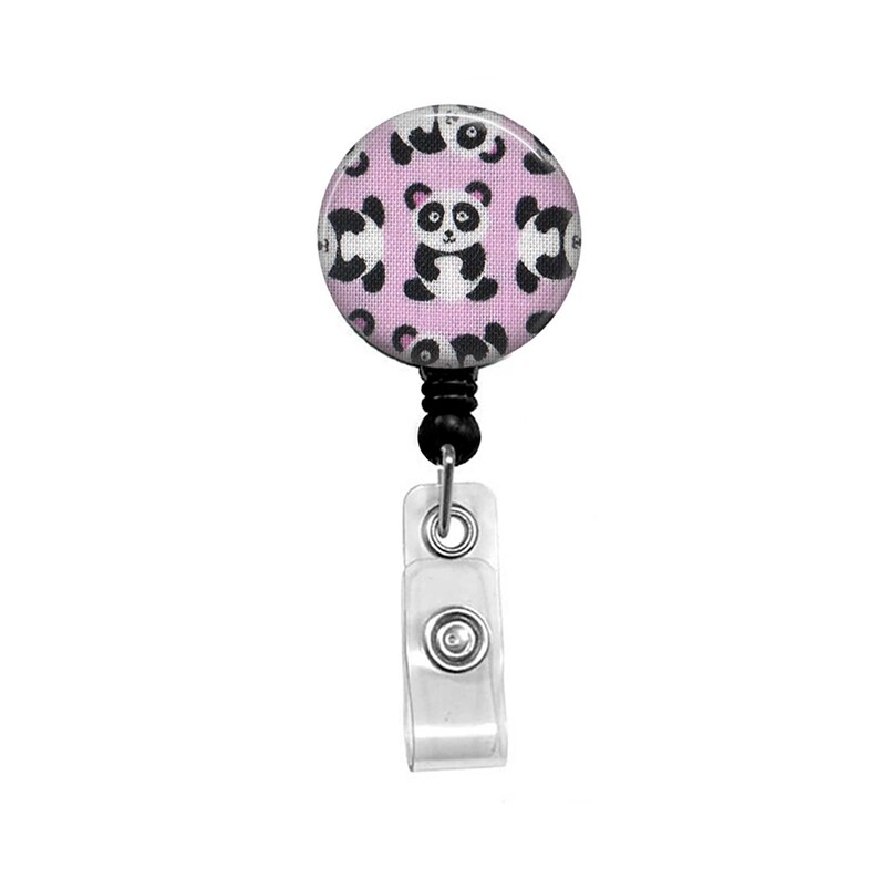 panda bear fabric mylar covered badge reel