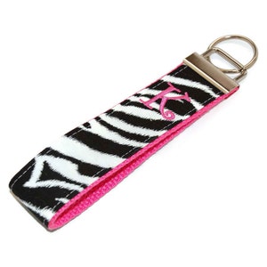 Zebra Print Personalized Keychain Wristlet: Monogrammed Key Fob
