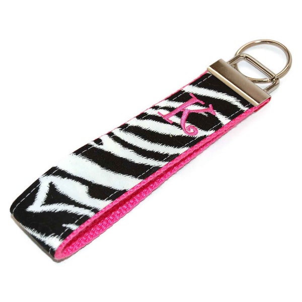 Zebra Personalized Keychain Wristlet - Your Choice of One Letter and Font Style Plus Choice of Colors Monogram or Name