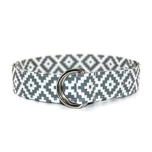 Gray Aztec Fabric Belt in Choice of Size - Handmade Classic D Ring Belt - You Pick The Perfect Size