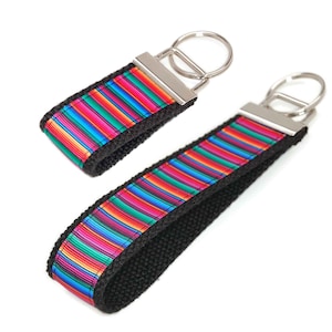 Serape Stripe Keychain - Custom Rainbow Key Fob Wristlet - Colorful Pattern with Choice of Size and Color