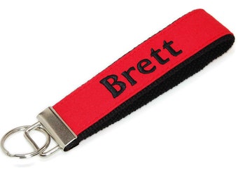 Embroidered Red Keychain Wristlet: Personalized Monogram Key Fob