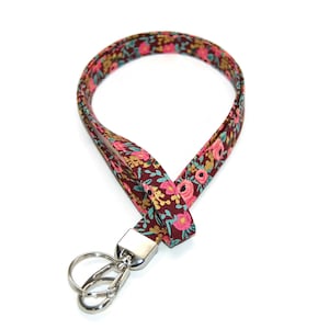 Burgundy Floral Coral Vintage Style Fabric Lanyard - ID Badge Holder  for Your Name Tag or Keys