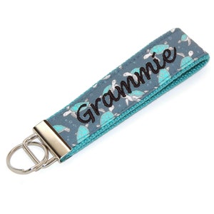 Sea Turtle Embroidered Keychain Wristlet - Your Choice of Single Letter Monogram or Name - Personalized Key Fob