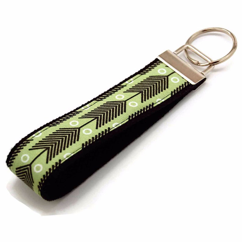 Green Feather Arrow Keychain Modern Fabric Key Fob Custom Etsy