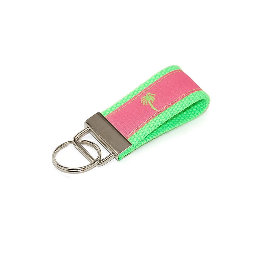 Pink and Lime Green Quatrefoil Monogram Keychain