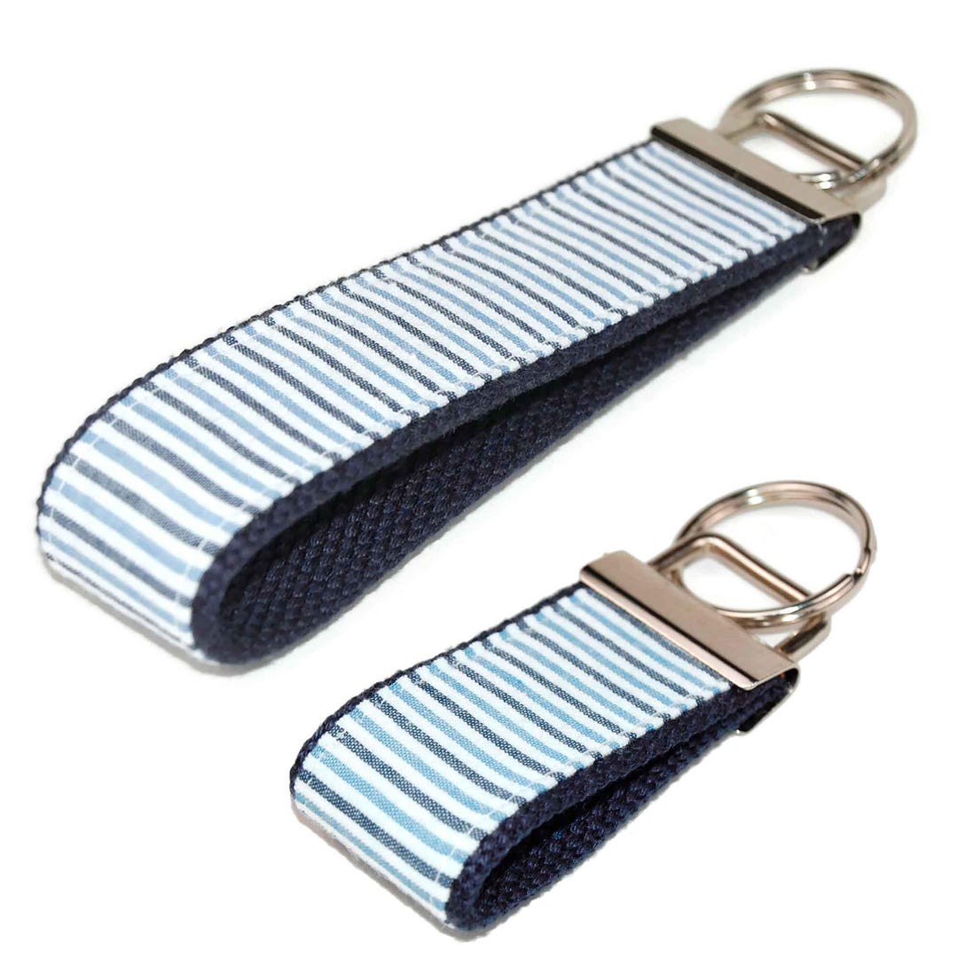 Blue Stripe Seersucker Keychain: Preppy Fabric Key Fob - Etsy