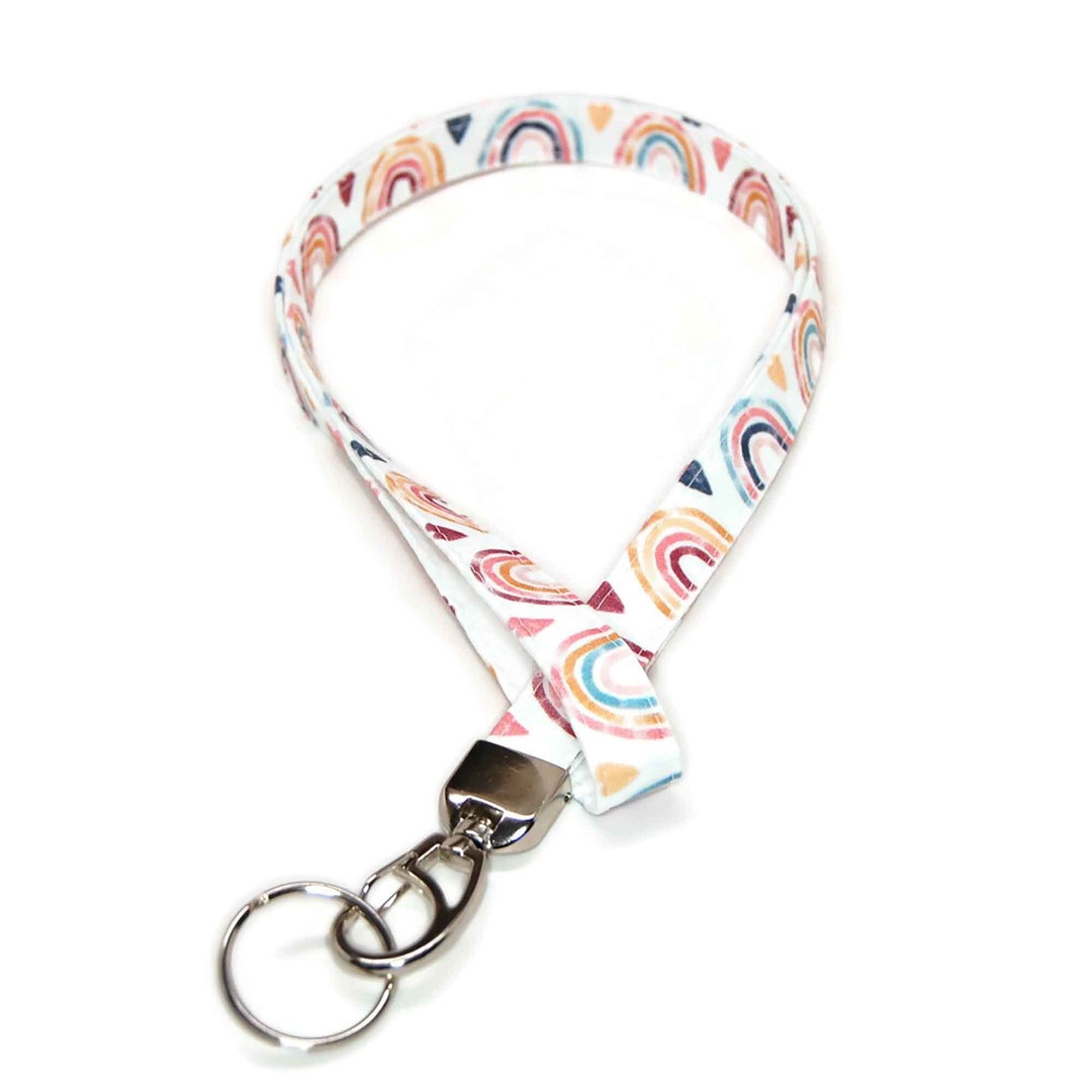 Rainbow Lanyard Soft Fabric ID Badge Holder for Name Tag Watercolor