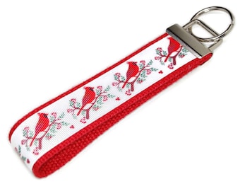 Red Cardinal Bird Keychain - Key Fob Wristlet