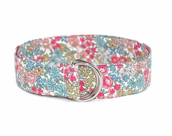 Green Pink Floral Pattern Belt | Ditsy Flower Print Waist  display picture 3