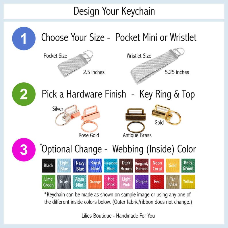 vintage ducks on navy keychain chart for optional color, hardware, and size changes