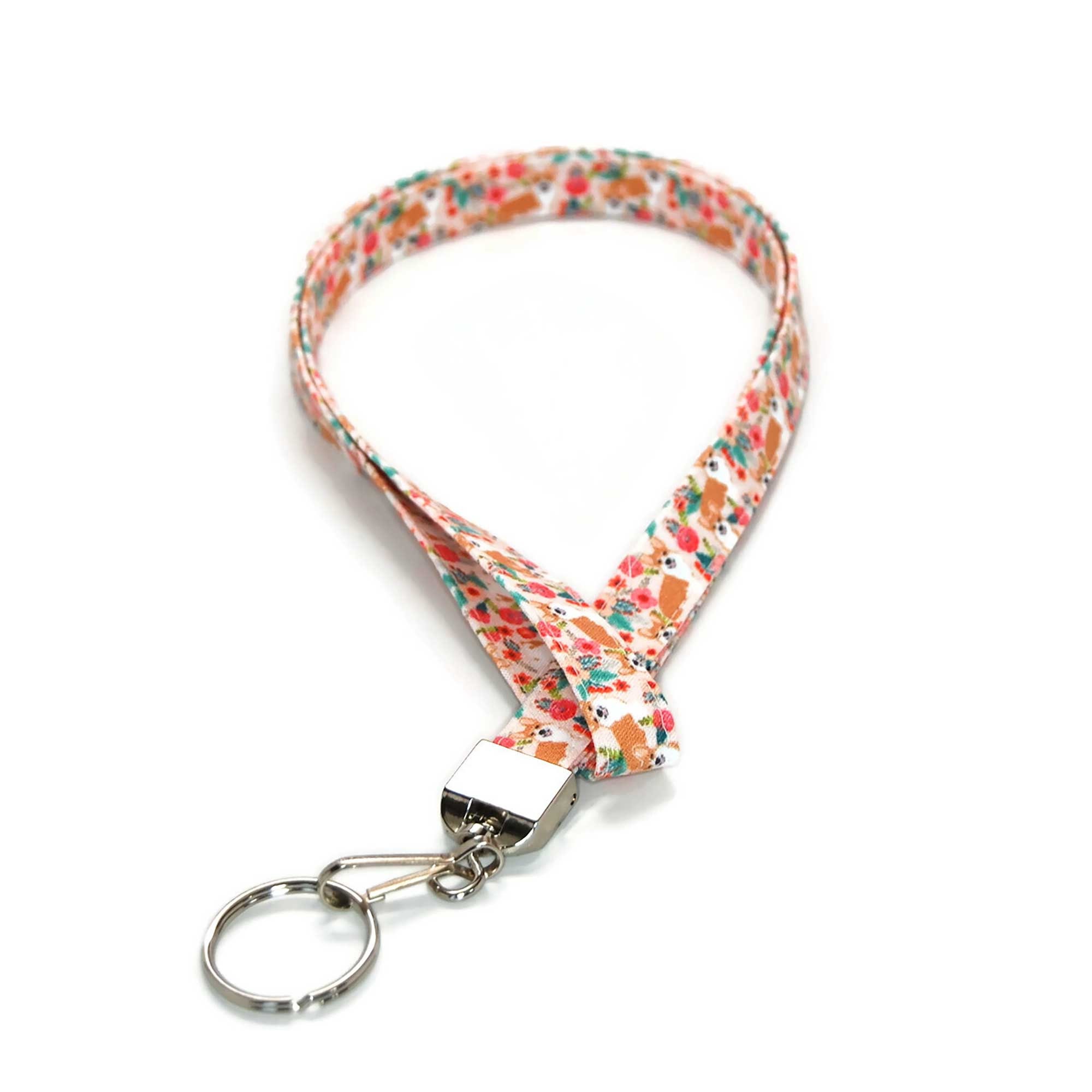 Corgi Lanyard -  Fabric ID Badge Holder  for Your Name Tag or Keys - Dog Lover Gift