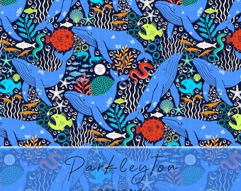 Ocean Whale & Deep Sea Creatures Seamless Pattern • Colorful Marine Life Nautical Digital Paper for Crafts and Fabric Printing, Scrapbooking