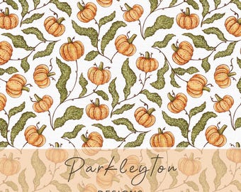 Nachlaufendes Nahtloses Herbst Kürbis Patch Muster, Zart Herbst Digitaler Hintergrund, Rustikales Thanksgiving Papier, Saisonale Ernte Printable