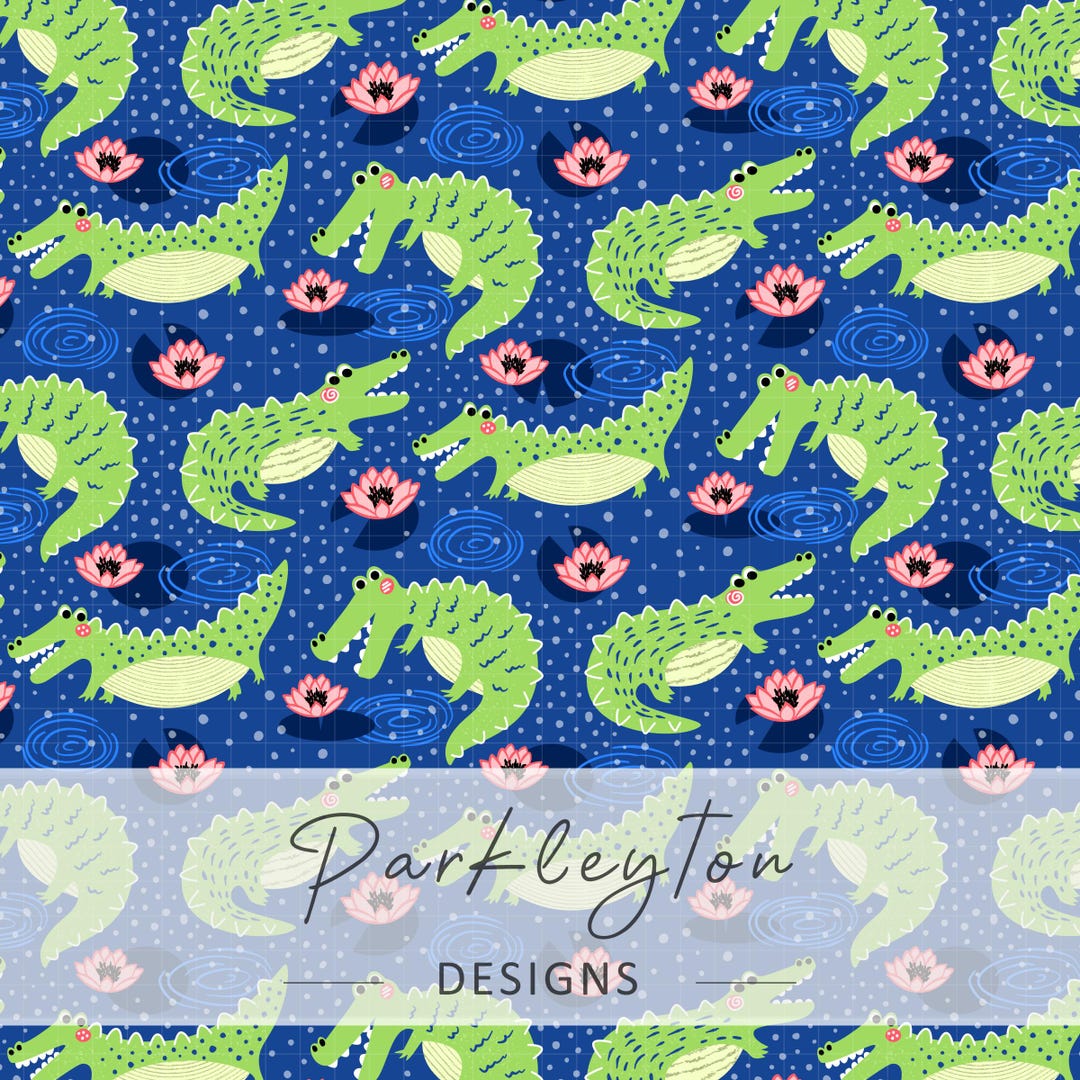 Cute Alligator Pattern Whimsical Alligator Seamless Pattern – Cute Crocodiles, Lily Pads ...
