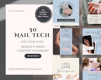 50 Nail Tech Instagram Post Templates + Bonus Content Calendar | Editable Canva Templates | Nail Salon Social Media