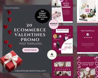 20 Valentine’s Day eCommerce Instagram Promo Canva Templates | Sales Posts for Product Marketing