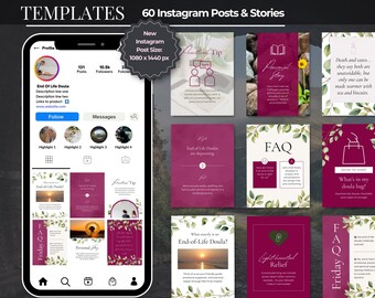 60 End of Life Doula Instagram Canva Templates | Death Doula, Grief Support & Holistic Care Social Media Kit