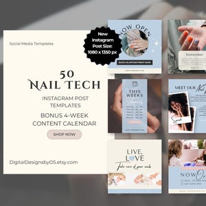 50 Nail Tech Instagram Post Templates + Bonus Content Calendar | Editable Canva Templates | Nail Salon Social Media