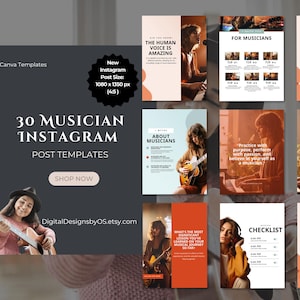 30 Musician Instagram Post Canva Templates | Social Media Templates for Music Artists and Bands | Editable Content for Music Marketing