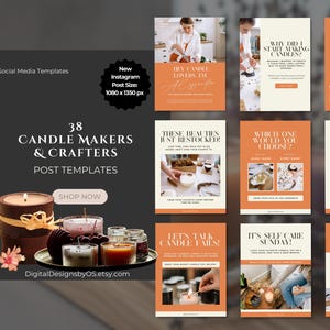 38 Candle Business Instagram Templates | Social Media Posts for Candle Makers & Crafters | Marketing Editable Canva Template