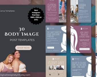 30 Körperbild Instagram Posts | Canva Vorlagen Selbstliebe und Body Positivity | Körperakzeptanz Grafiken für Coaches, Therapeuten & Kreative