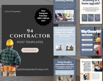 94 Subunternehmer Instagram Posts Vorlagen |  Canva Templates für Bau & Renovations Unternehmen | Erbauer Marketing Karussell und Post