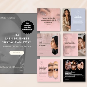 34 Instagram-sjablonen voor Lash Business | Bewerkbare canvaposts + kalender met bonuscontent | Perfect voor wimperkunstenaars, schoonheidssalons en meer