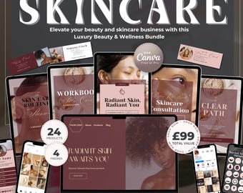 Hautpflege Business Bundle | Luxus Beauty & Wellness Marketing Kit | Körperpflege Canva Templates, Social Media Content, Planer und Guides