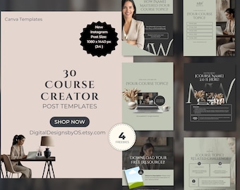 30 Course Creator Social Media Canva Templates | Online Course & Webinar Instagram Posts | Editable Marketing Content