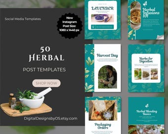 50 Pflanzliche Instagram Post Vorlagen: Wellness & Apotheker Canva (Digitaler Download)