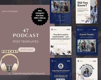 47 Podcast Instagram Canva Templates | Post and Carousel Designs | Social Media Templates for Podcasters, Creators & Entrepreneurs