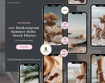 100 AI Bookstagram Summer Boho Stock Photos | Beach Aesthetic for Book Lovers | PLR & MRR Rights Included