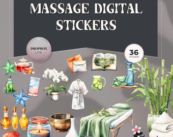 36 Massage Digitale Aufkleber | Wellness & Spa Pre-Cropped PNG Aufkleber für Goodnotes, Digital Planner, Self-Care