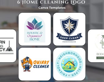 6 Hausputz Logo Canva Vorlagen | Bearbeitbares Design für Reinigungsdienste