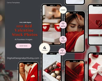 100 Red Valentine AI Stock Photos | Valentine Day Romantic Faceless Aesthetic | PLR & MRR Rights Included