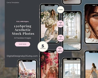120 Spring Aesthetic AI Stock Photos | Floral Spring Content Bundle | PLR & MRR Rights Included