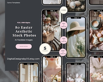 80 Ostern Ästhetische AI Stock Fotos | Weiches Vintage-Ostern-Content-Bundle | PLR & MRR