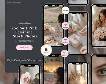 100 Soft Pink Feminine AI Stock Photos | Solo Women-Focused Valentine Content | PLR & MRR Rights Included