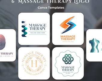 6 Massage Therapy Logo Canva Templates | Wellness & Spa Logo Design | Editable Massage Therapist Branding